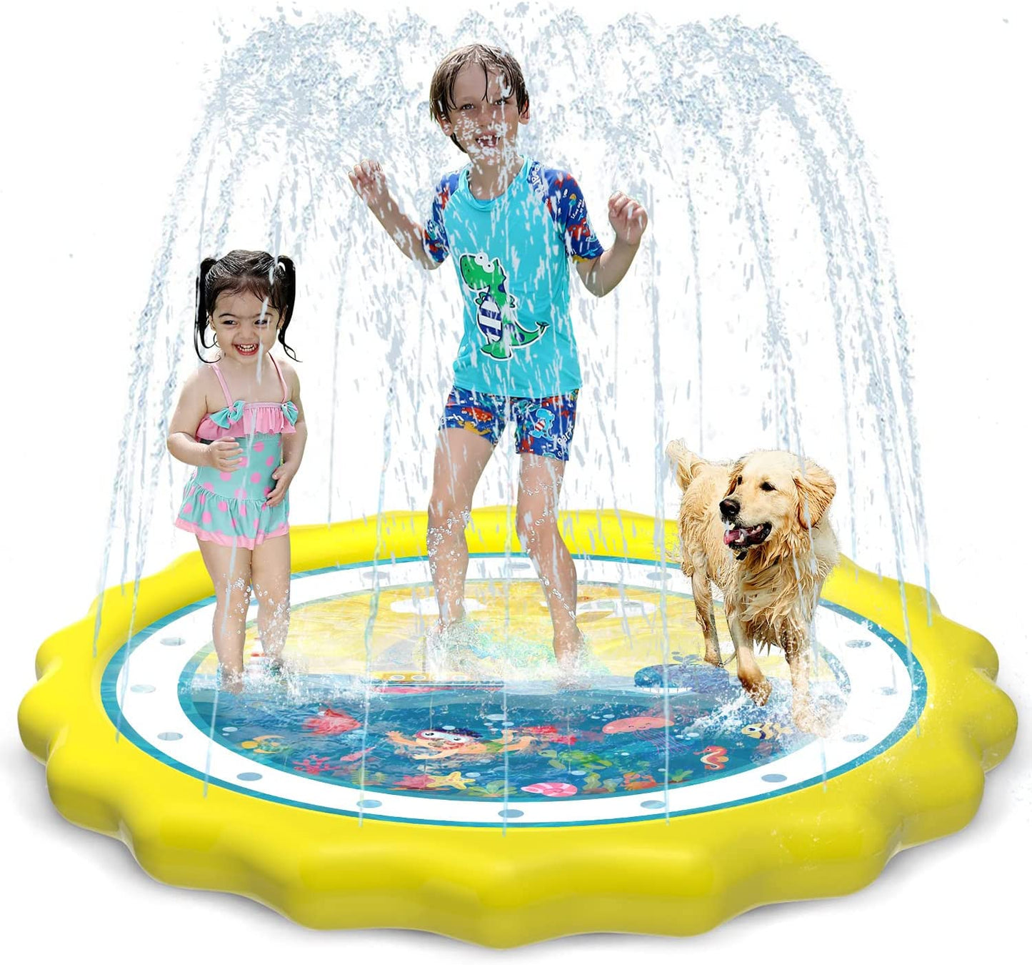 Kids Sprinklers for Outside, Splash Pad for Toddlers & Baby Pool 3-In-1 60" Water Toys Gifts for 1 2 3 4 5 Year Old Boys Girls Splash Play Mat