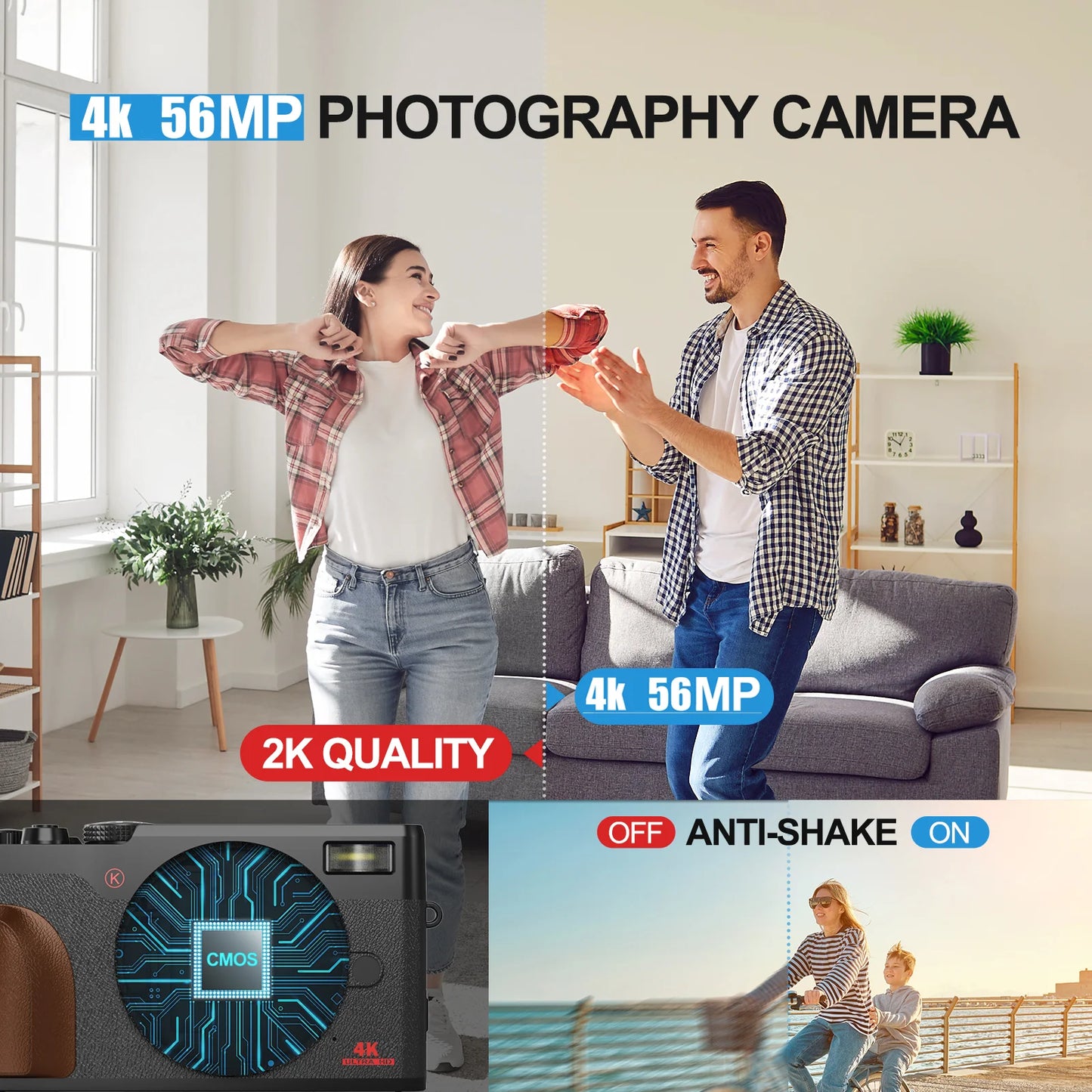 Digital Camera 4K 56MP Cameras for Photography for Youtube with 32GB SD Card