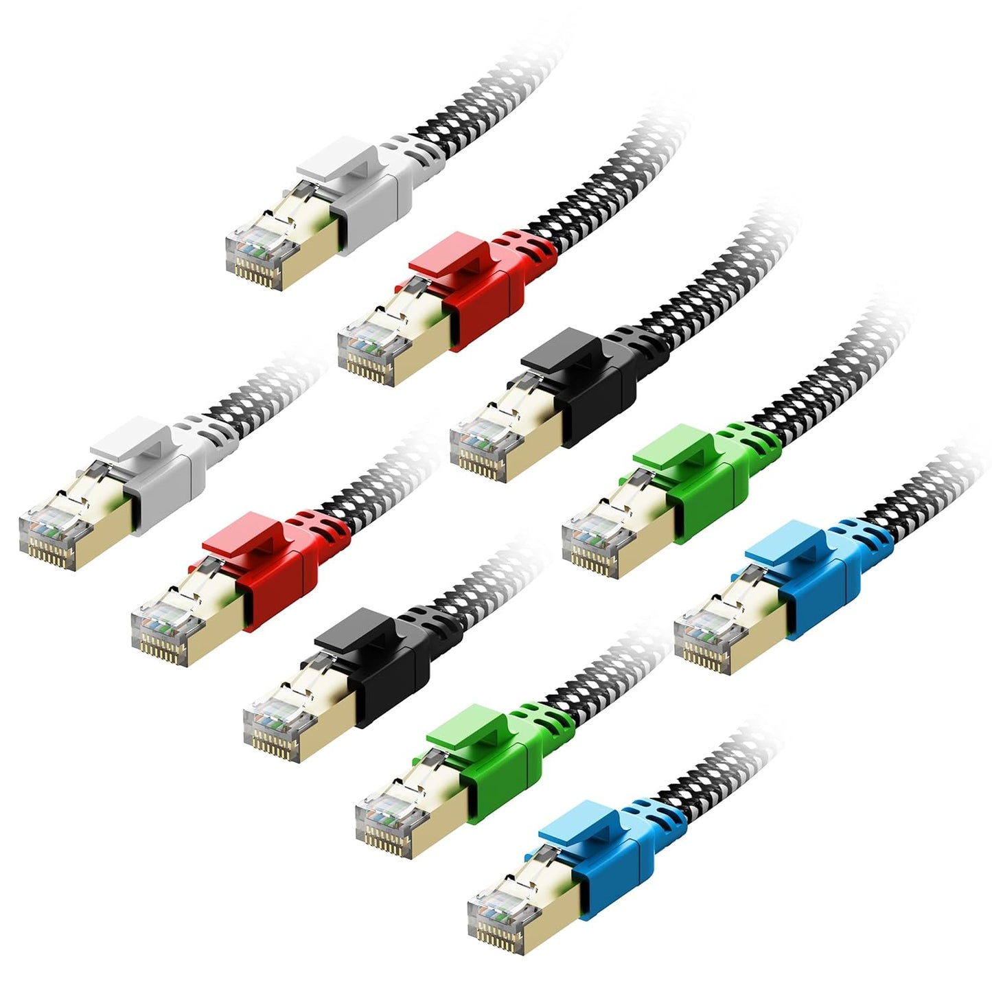 Cat 8 Ethernet Cable 15 Ft, Nylon Braided High Speed Heavy Duty Network LAN Patch Cord, 40Gbps 2000Mhz SFTP RJ45 Flat Internet Cable Shielded in Wall, Indoor&Outdoor for Modem/Router/Gaming/Pc