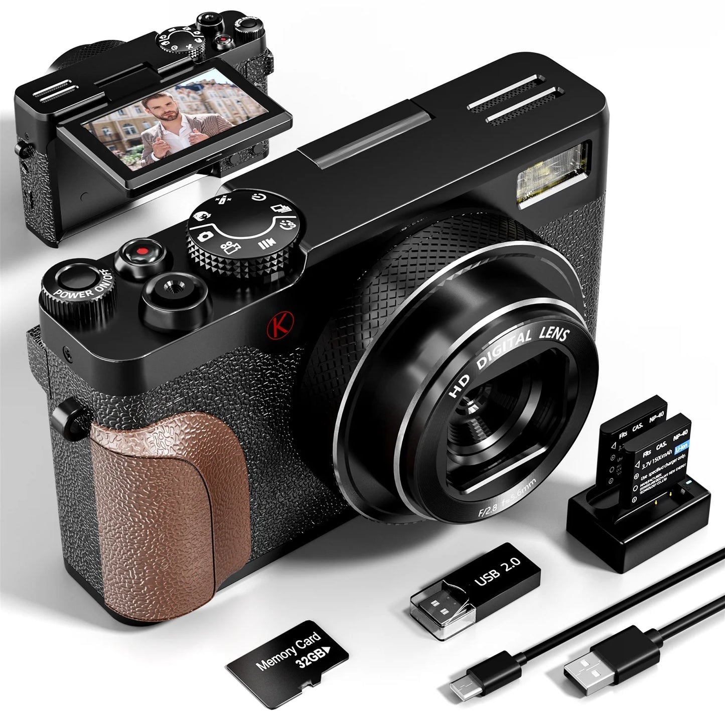 Digital Camera 4K 56MP Cameras for Photography for Youtube with 32GB SD Card