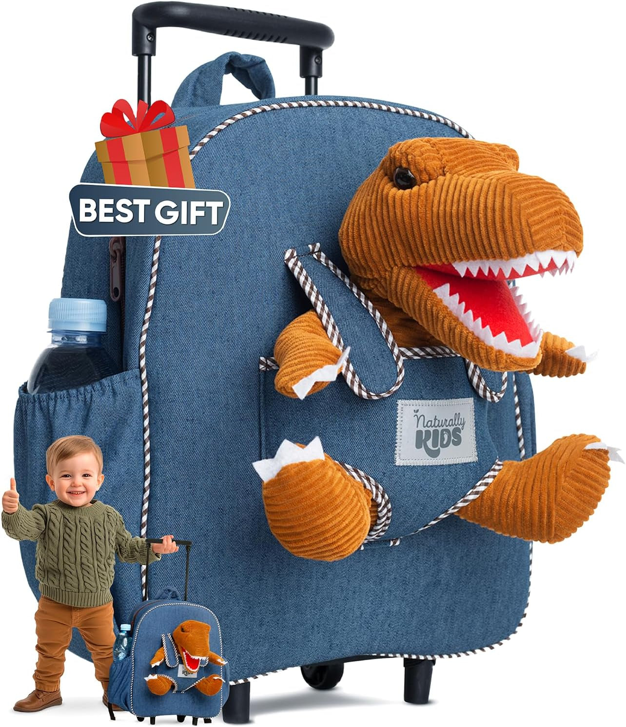 Dinosaur Backpack for Kids 3-5, Toddler Backpack for Boys with Detachable Dinosaur Toy with Pockets and Reflective Logo Patch