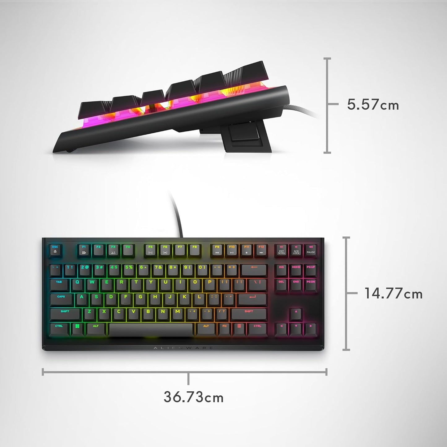 Low-Profile RGB Gaming Keyboard AW510K, Alienfx per Key RGB LED Color Backlighting, Media CONTROLS & USB Passthrough, Cherry MX Low Profile Red Switches