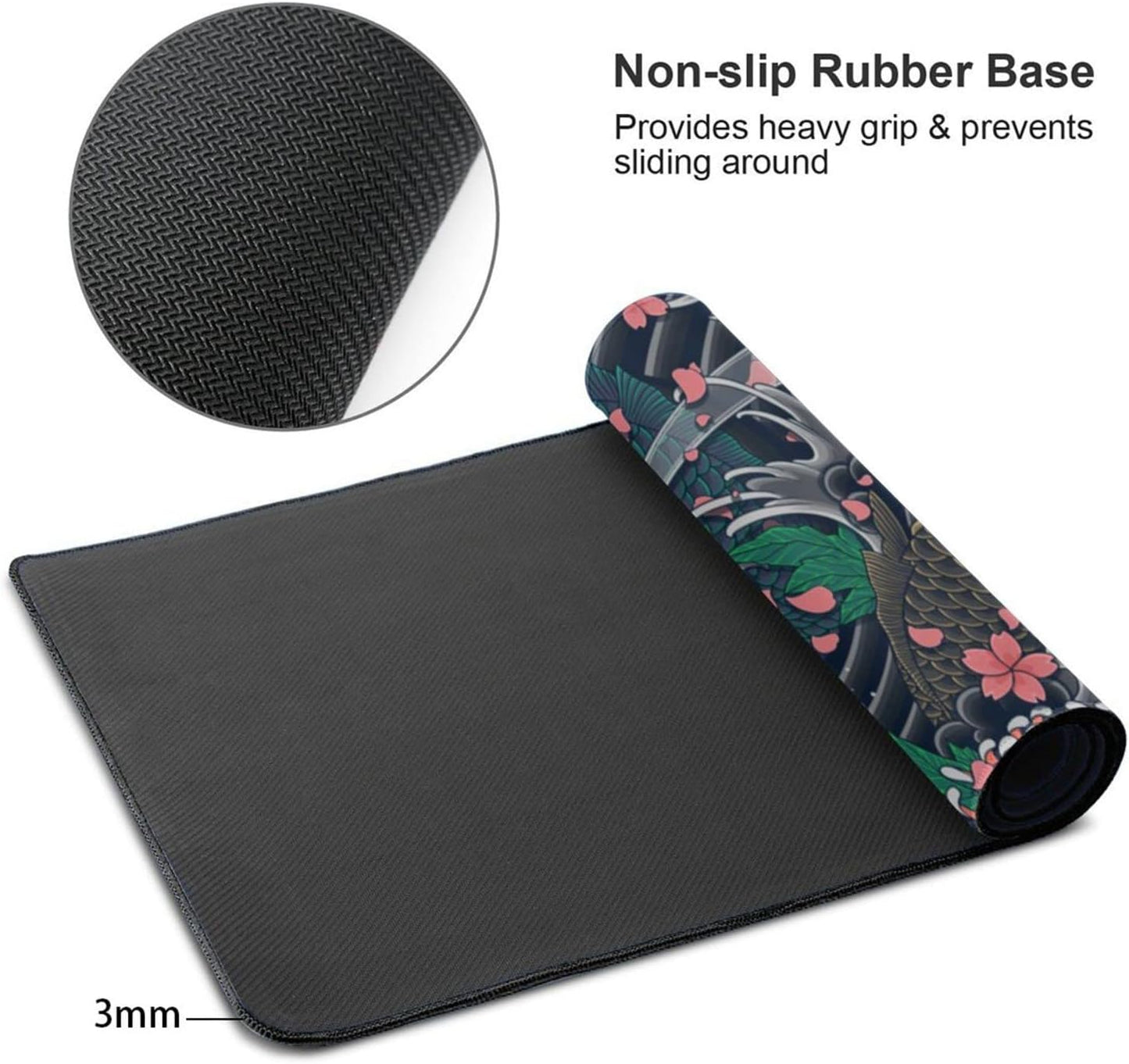Japanese Wave and Koi Gaming Mouse Pad XL, Extended Large Full Desk Mousepad 31.5 X 11.8 Inch, Big Mouse Pad with Stitched Edge, Non-Slip Long Computer Keyboard Mat for Office & Home by
