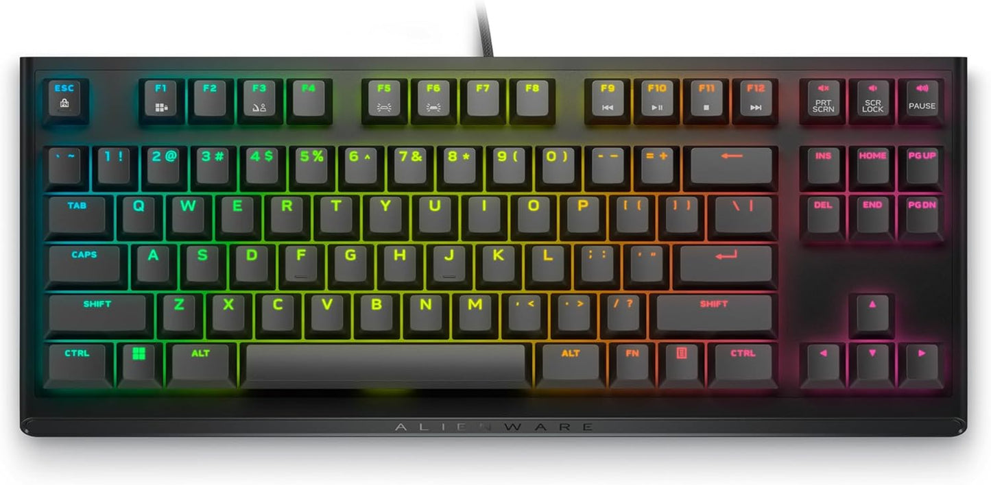 Low-Profile RGB Gaming Keyboard AW510K, Alienfx per Key RGB LED Color Backlighting, Media CONTROLS & USB Passthrough, Cherry MX Low Profile Red Switches