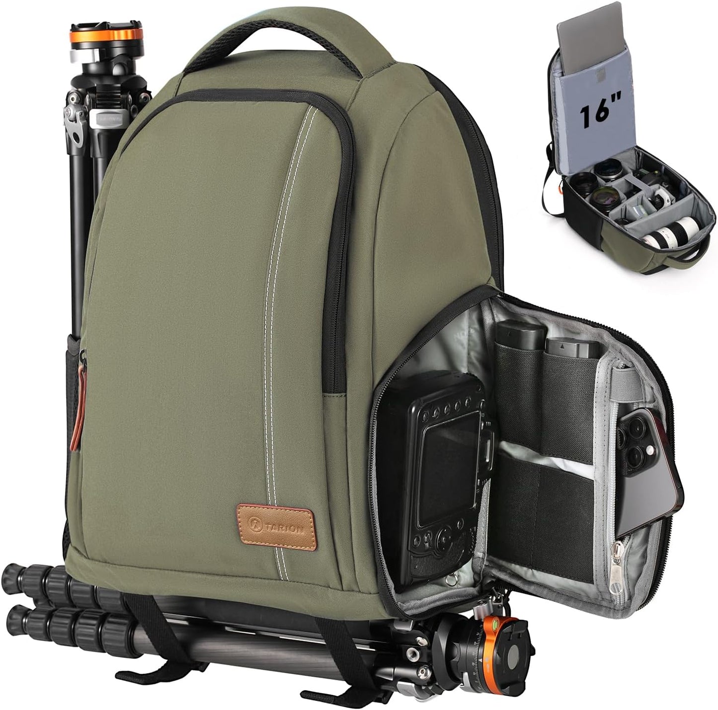 Camera Backpack Waterproof Camera Bag Large Capacity Camera Case Photography Backpack with 15In Laptop Compartment Rain Cover for Men Women Photographer DSLR SLR Cameras Lens Tripod Black TB-02
