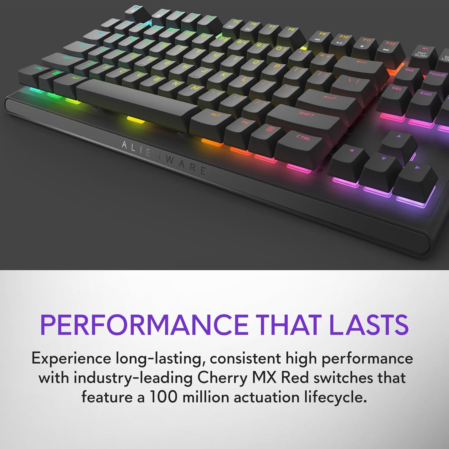 Low-Profile RGB Gaming Keyboard AW510K, Alienfx per Key RGB LED Color Backlighting, Media CONTROLS & USB Passthrough, Cherry MX Low Profile Red Switches