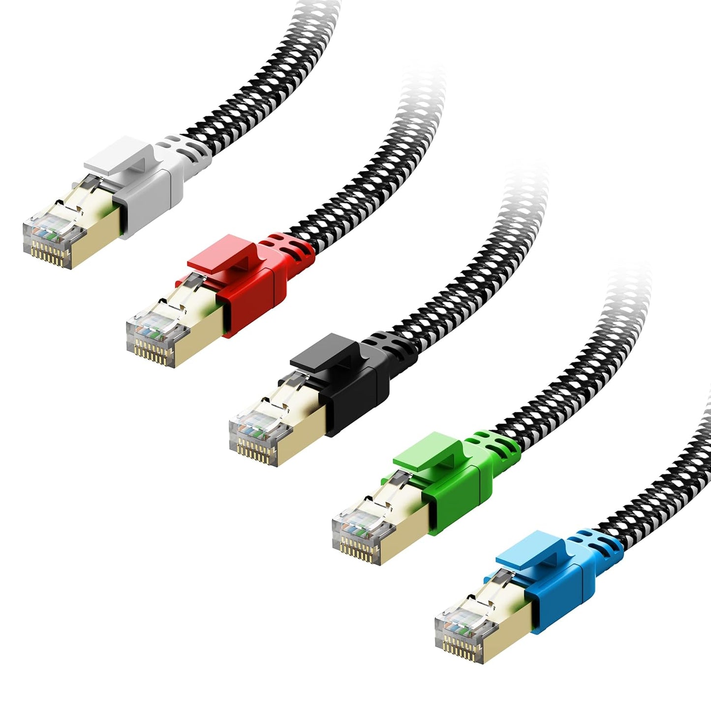 Cat 8 Ethernet Cable 15 Ft, Nylon Braided High Speed Heavy Duty Network LAN Patch Cord, 40Gbps 2000Mhz SFTP RJ45 Flat Internet Cable Shielded in Wall, Indoor&Outdoor for Modem/Router/Gaming/Pc