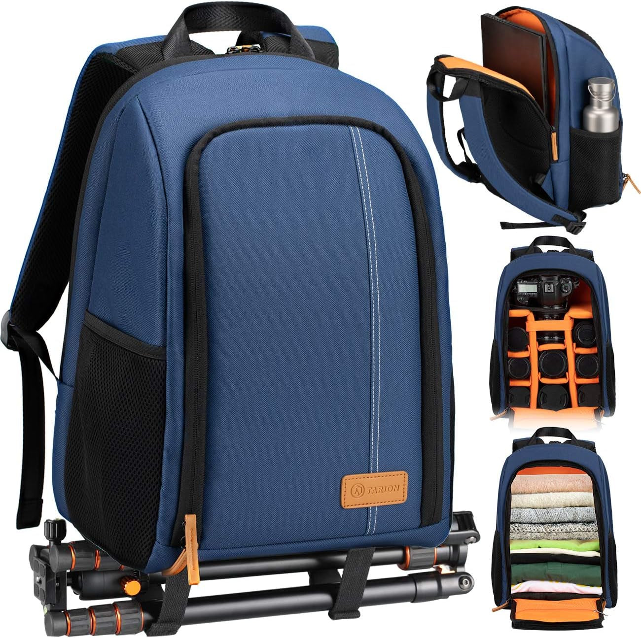 Camera Backpack Waterproof Camera Bag Large Capacity Camera Case Photography Backpack with 15In Laptop Compartment Rain Cover for Men Women Photographer DSLR SLR Cameras Lens Tripod Black TB-02