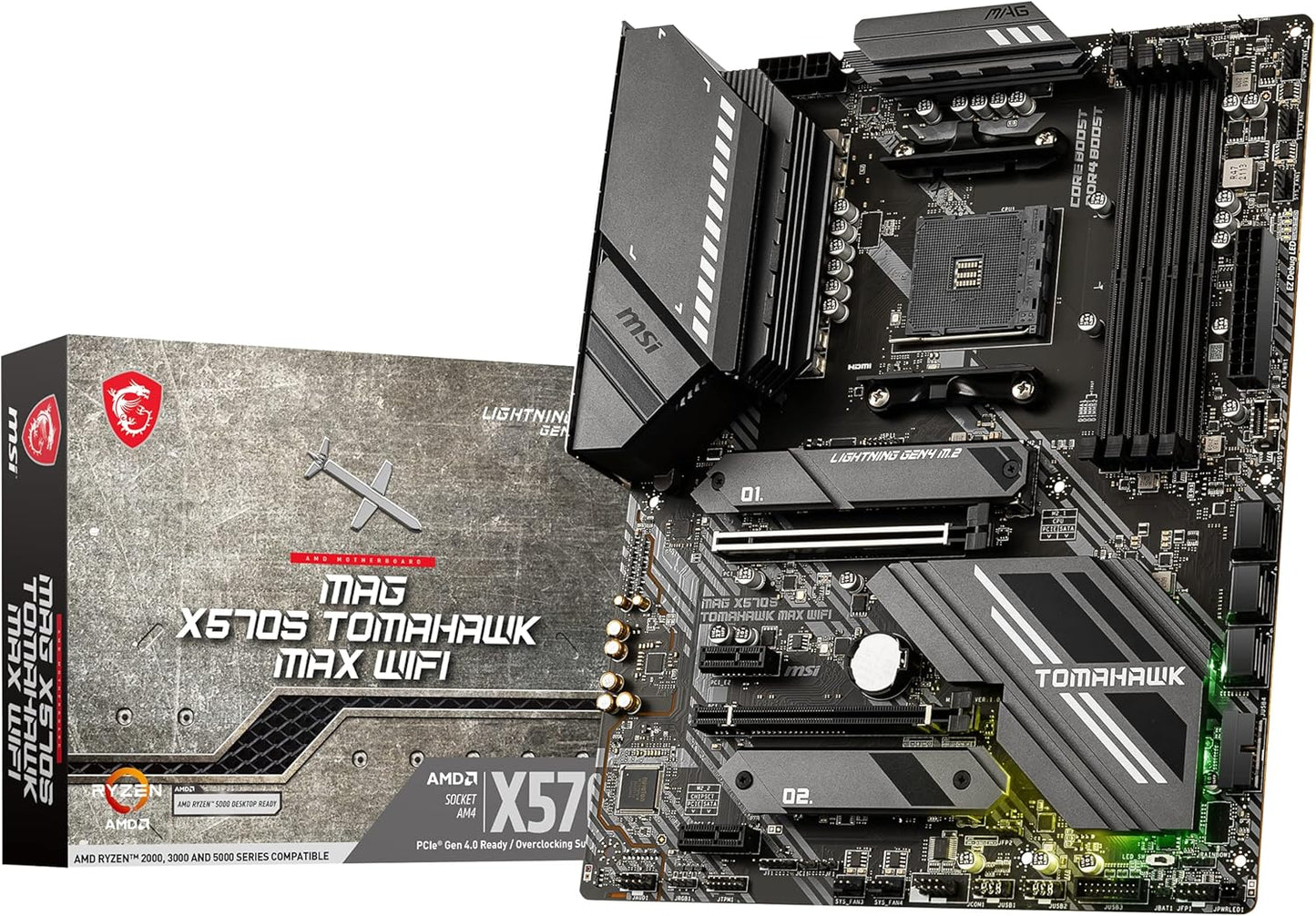 MAG X570 TOMAHAWK WIFI Motherboard (AMD AM4, DDR4, Pcie 4.0, SATA 6Gb/S, M.2, USB 3.2 Gen 2, AC Wi-Fi 6, HDMI, ATX)