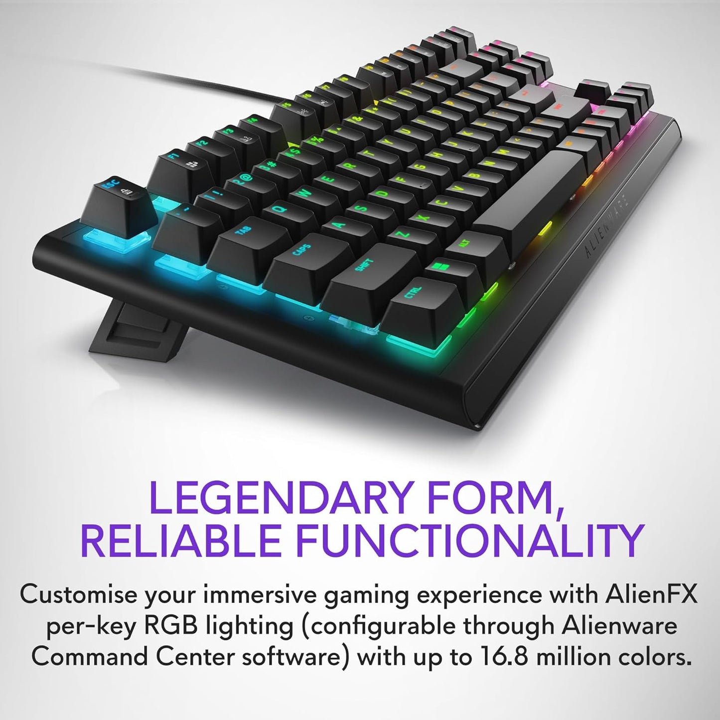 Low-Profile RGB Gaming Keyboard AW510K, Alienfx per Key RGB LED Color Backlighting, Media CONTROLS & USB Passthrough, Cherry MX Low Profile Red Switches