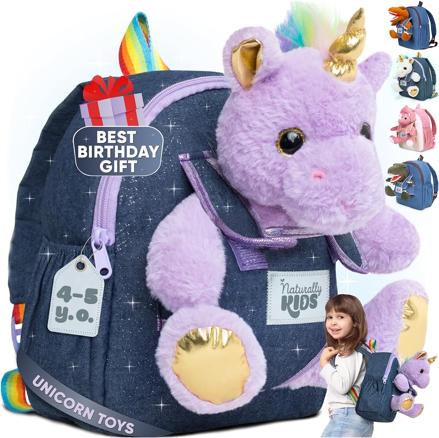 Dinosaur Backpack for Kids 3-5, Toddler Backpack for Boys with Detachable Dinosaur Toy with Pockets and Reflective Logo Patch