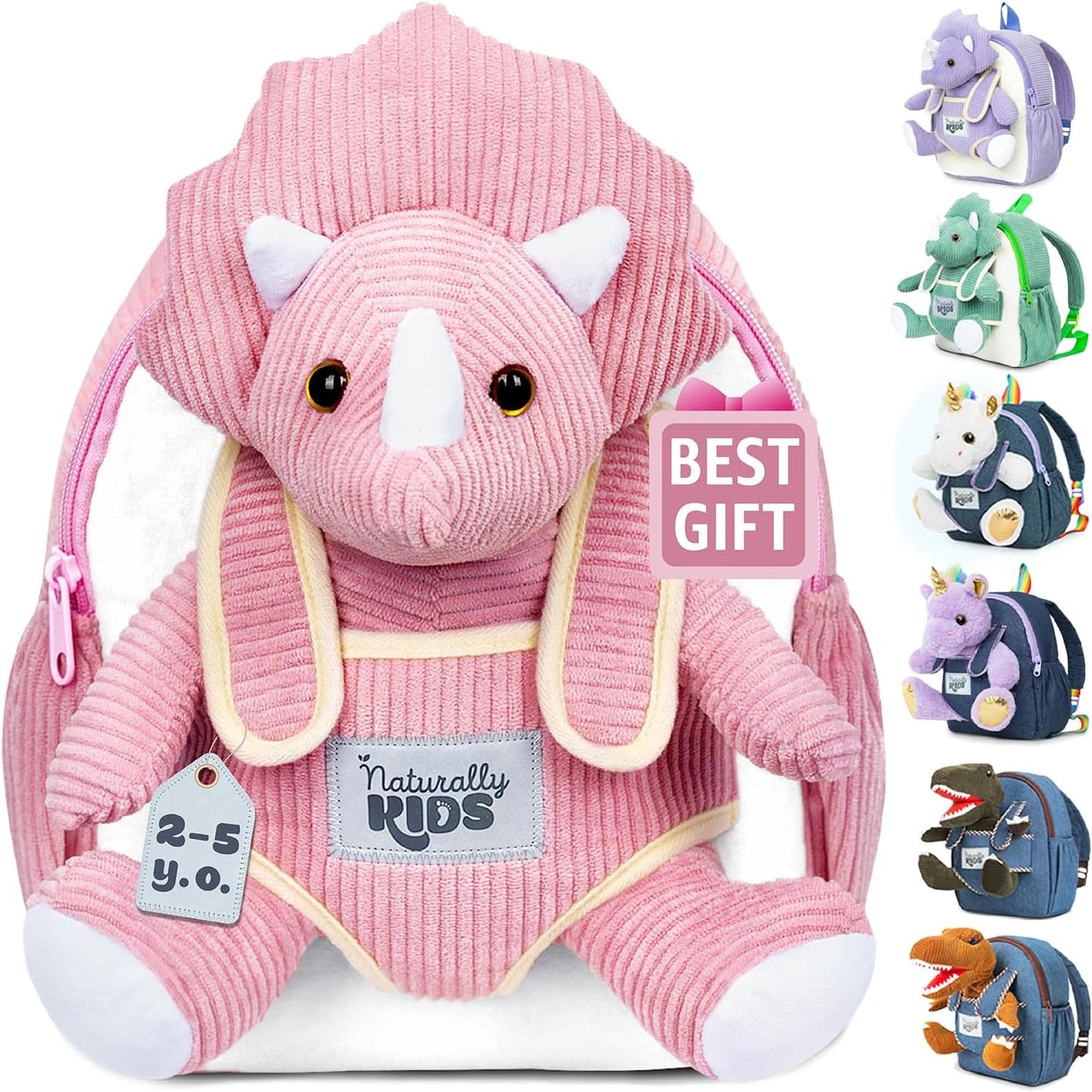 Dinosaur Backpack for Kids 3-5, Toddler Backpack for Boys with Detachable Dinosaur Toy with Pockets and Reflective Logo Patch