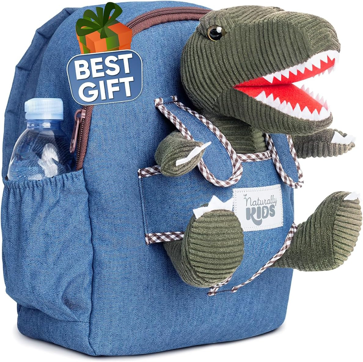 Dinosaur Backpack for Kids 3-5, Toddler Backpack for Boys with Detachable Dinosaur Toy with Pockets and Reflective Logo Patch