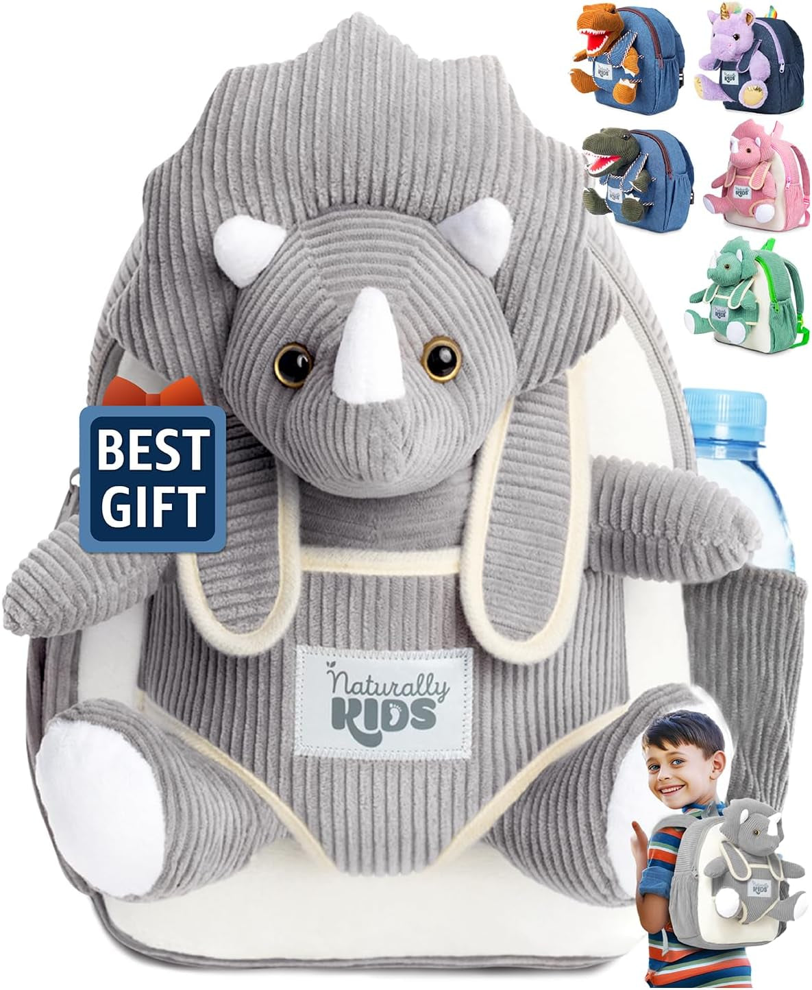 Dinosaur Backpack for Kids 3-5, Toddler Backpack for Boys with Detachable Dinosaur Toy with Pockets and Reflective Logo Patch