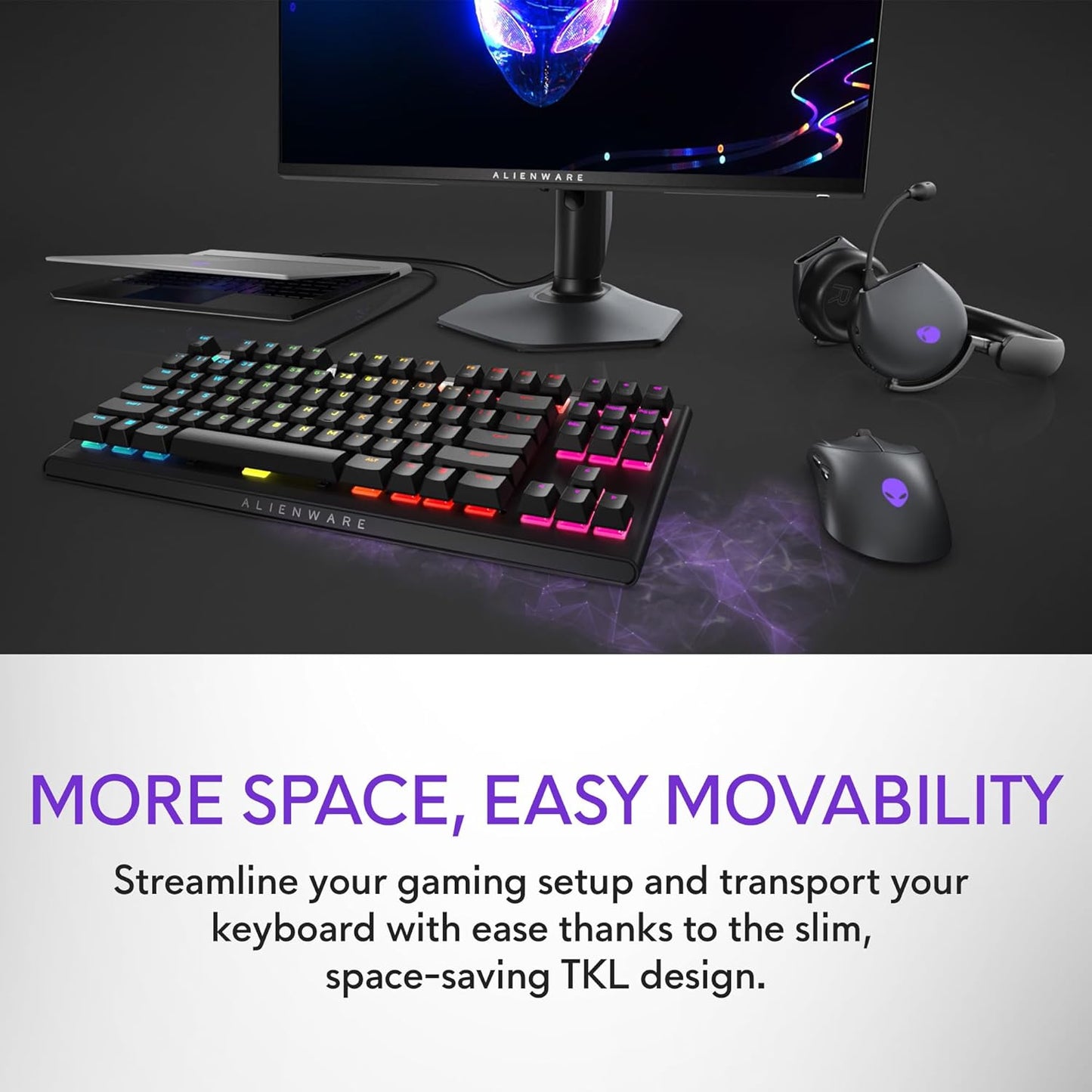 Low-Profile RGB Gaming Keyboard AW510K, Alienfx per Key RGB LED Color Backlighting, Media CONTROLS & USB Passthrough, Cherry MX Low Profile Red Switches
