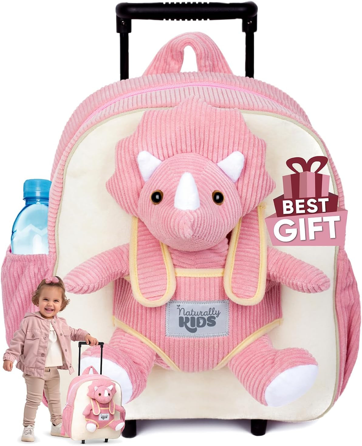 Dinosaur Backpack for Kids 3-5, Toddler Backpack for Boys with Detachable Dinosaur Toy with Pockets and Reflective Logo Patch
