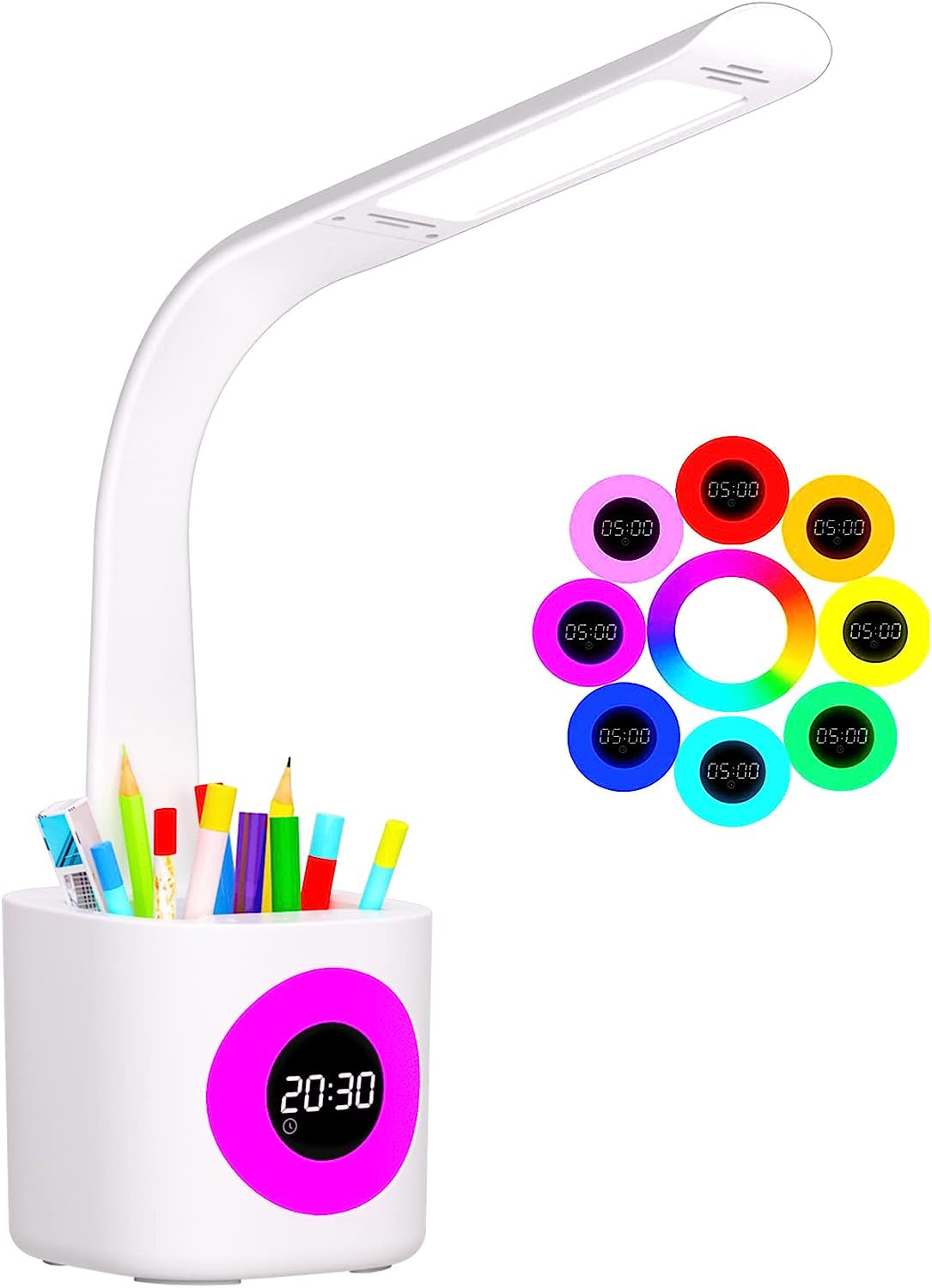 LED Desk Lamps for Kids, Small Desk Lamps with Pen Holder, 3600Mah Battery Operated Desk Lamp 3Color Modes Stepless Dimming Cute Desk Lamp, Gooseneck Desk Light for Home Office, Reading, Study