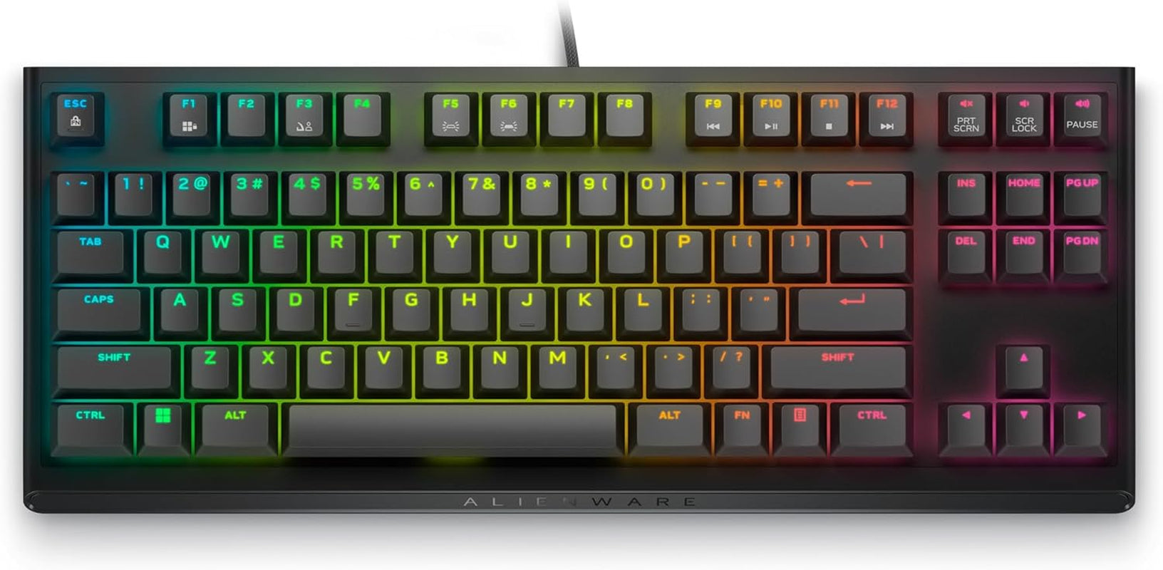 Low-Profile RGB Gaming Keyboard AW510K, Alienfx per Key RGB LED Color Backlighting, Media CONTROLS & USB Passthrough, Cherry MX Low Profile Red Switches