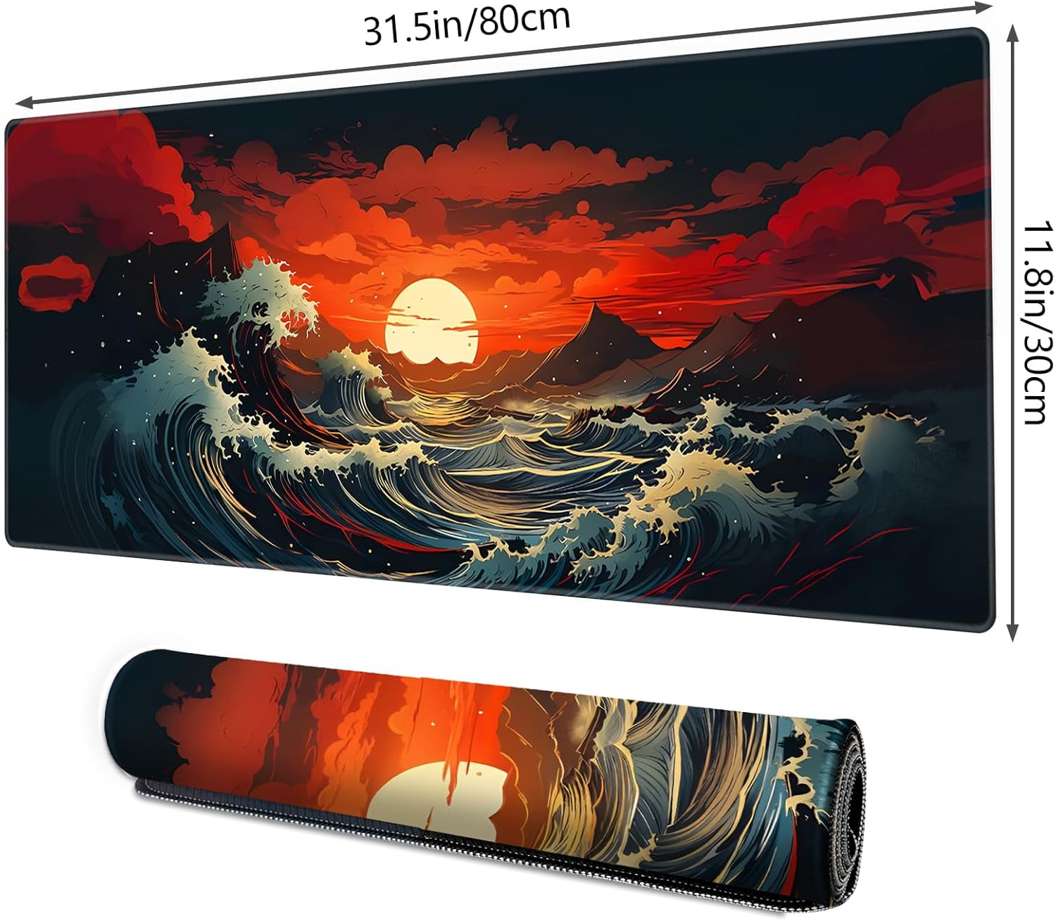 Gaming Mouse Pad XXL XL Large Long Extended Big Mousepad Non-Slip Rubber Keyboard Mouse Pad with Stitched Edges for Laptop Home Office (31.5X11.8X0.08 Inch) … (Anime Sky)